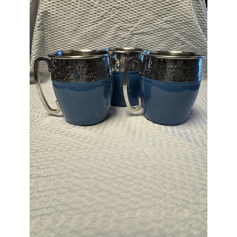 Vintage Brewery Beer Mule 18 ozHammered Stainless Steel Mug Cobalt Blue Set of 3